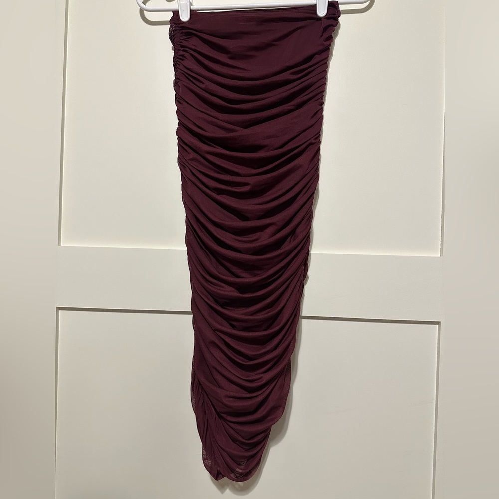 Express Strapless Ruched Dress Dark Red